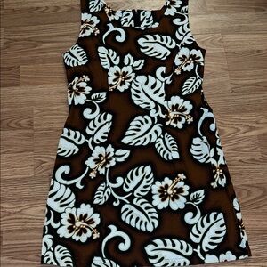 Tropical Brown and White Sleeveless Mini Dress